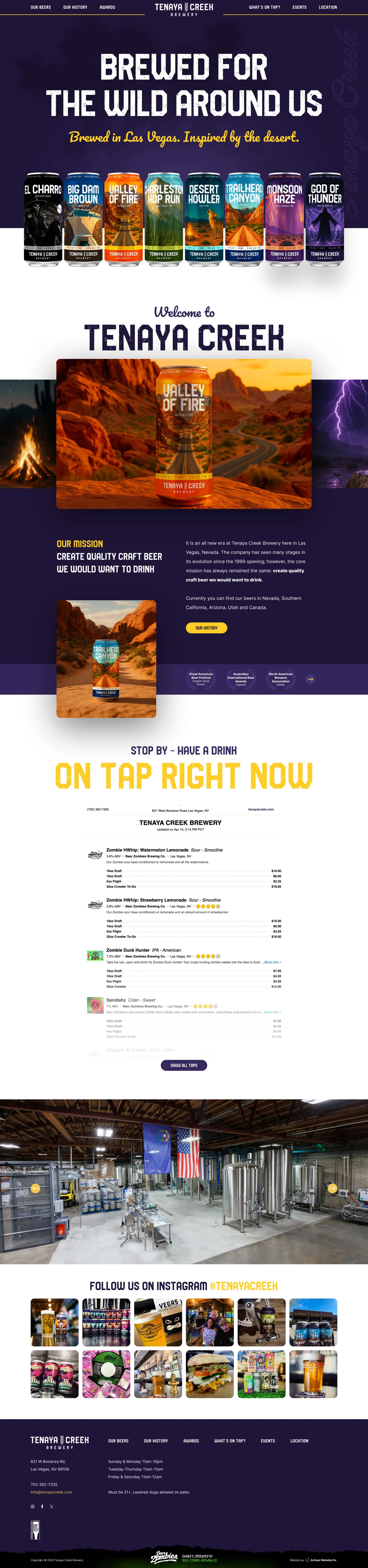 Tenaya Creek website design showing the beer lineup, brewery story, tap list, and visitor information.